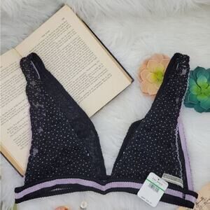 NWT Free People Livvy Lace Bralette Black Purple‎ Night Large